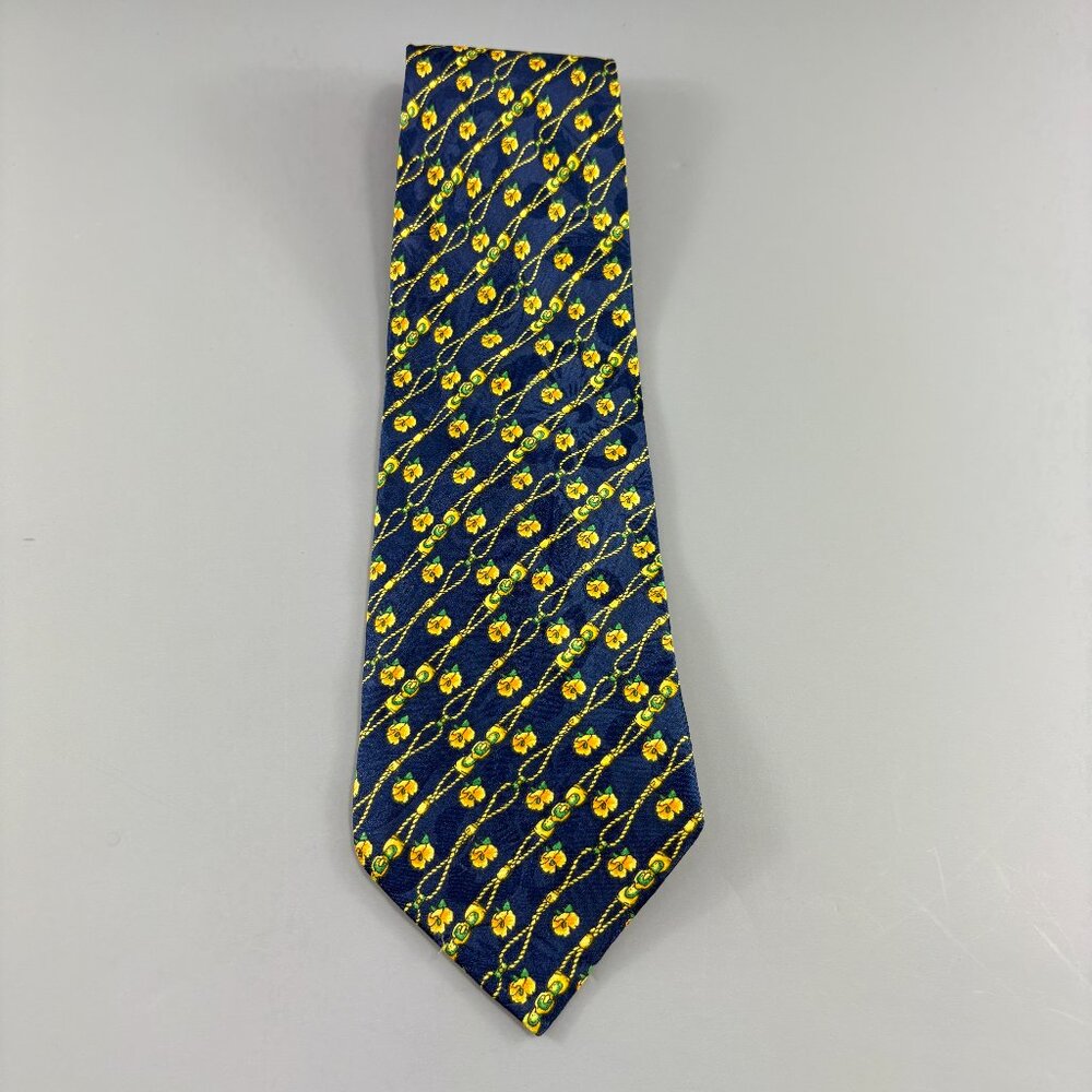 Khaisilk Navy Blue / Yellow Flowers Men's Tie 4" x 59"